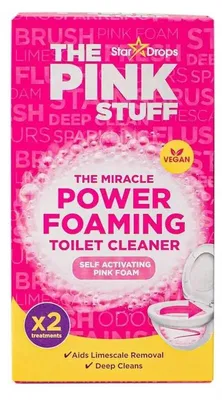 The image shows the packaging of The Pink Stuff Power Foaming Toilet Cleaner.