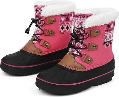 Image de Bottes d'hiver ASKSA pour filles Bottes de neige chaudes et imperméables Bottes de neige antidérapantes, Rose, Taille:34