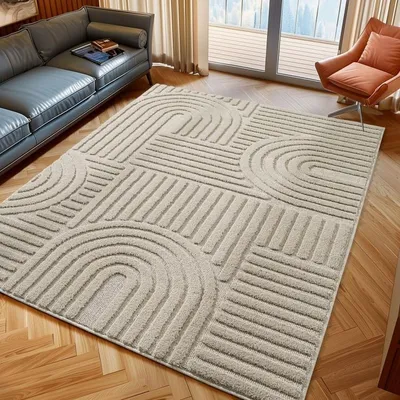 Produktbild von TapisTrend Designerteppich Beige 240x340 cm Teppich für den Innenbereich, aus Jute, für das Wohnzimmer, skandinavischer Stil, bequem, waschbar