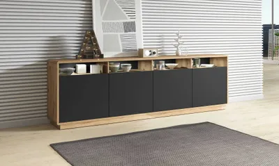 Obrázek produktu pro Prostorná komoda NIKET - dub taurus / černá matná