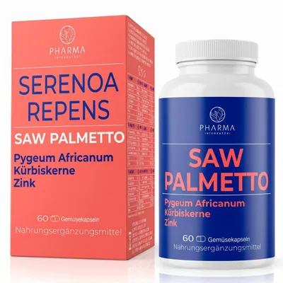 Produktbild von Sägepalmenextrakt Hochdosiert mit Kürbiskern & Pygeum – 60 Kapseln - Mit Zink und Biotin. 2 Kapseln täglich. Vorrat für 30 Tage