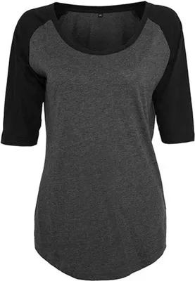 Produktbild von Build Your Brand BY022 | Ladies 3/4 Contrast Raglan Damen T-Shirt - Farbe: Charcoal (Heather)/Black - Größe: L