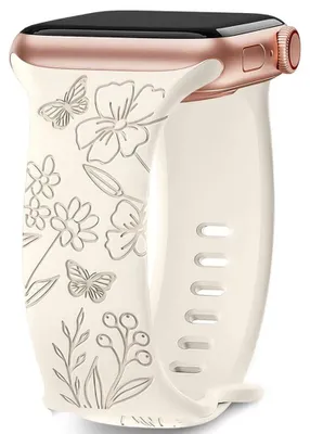 Image de Bracelet pour Apple Watch 38mm-40mm-41mm Series 9 8 SE 7 6 5 4 3 2 1 / 42mm (Serie 10/11) Silicone Souple Motif Papillon Blanc