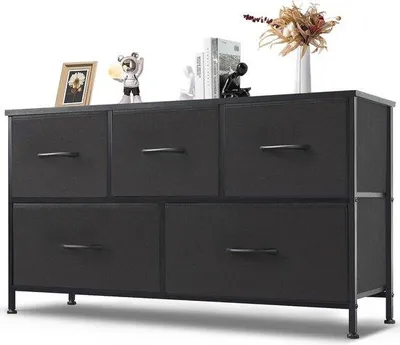 Produktbild von Famanu Kommode mit 5 Schubladen - Stilvolles Möbelstück für Schlafzimmer und Wohnzimmer, stabiles Stahlgestell, schwarz