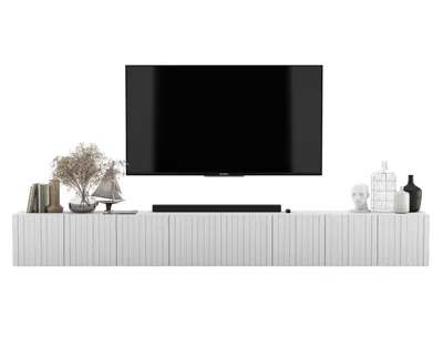 Zdjęcie produktu dla Wisząca Szafka RTV Glamour Komoda RTV Biały MAT 300 cm Ryflowane Fronty