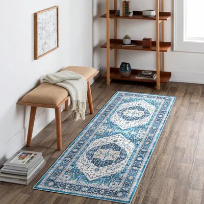 Obrázok produktu pre Umývateľný koberec 60 x 180 cm - Vintage koberec s motívom medailónu, vhodný do chodby a obývačky