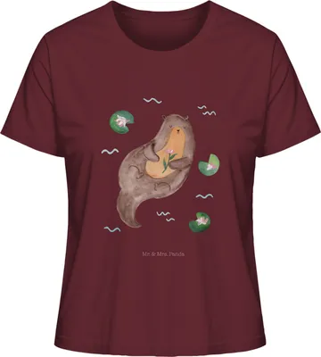 Produktbild von Mr. & Mrs. Panda Baumwoll T-Shirt Damen Otter Seerose Größe M - Burgundy - Geschenk, für Frauen, Kurzarmshirt, Seeotter, Fluss, glücklich, Wasser, Oberteil, shirt