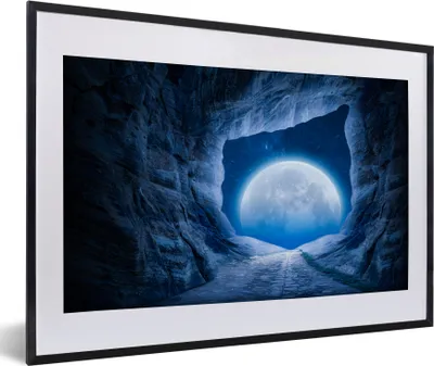 Produktbild von MuchoWow® Gerahmtes Poster Höhle - Mond - Weltraum - Universum - Blau 60x40 cm - Poster mit Schwarzem Bilderrahmen Wandposter Rahmen Foto Bilder - Schlafzimmer - Plakat in Rahmen - Drucken