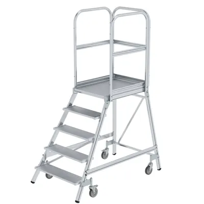 Produktbild von MUNK Podestleiter fahrbar Aluminium geriffelt 5 Stufen