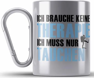Produktbild von Trendation - Taucher Edelstahl Tasse Karabiner Geschenk Karabiner Edelstahl Tasse Karabiner Edelstahl Geschenkidee Männer Tauchen Evolution Grafik Tauchlehrer Tauchsportler Becher Profitaucher (Silber)