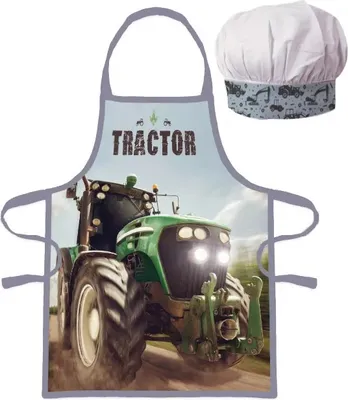 Produktbild von Kinderschürze mit Mütze Traktor grün