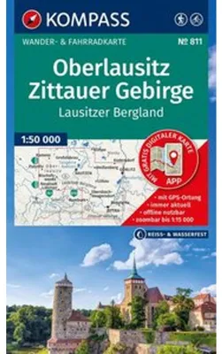 Immagine prodotto di Mappa escursionistica KOMPASS 811, Oberlausitz, Zittauer Gebirge, Lausitzer Bergland, scala 1:50.000