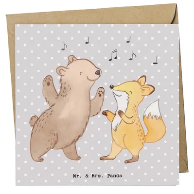Produktbild von Mr. & Mrs. Panda Klappkarte Hase Tanzen - Grau Pastell - Geschenk, Glückwunschkarte, doppelkarte, Grußkarte, faltkarte, anlasskarte, gehen, Tanzkurs, Tanzschule