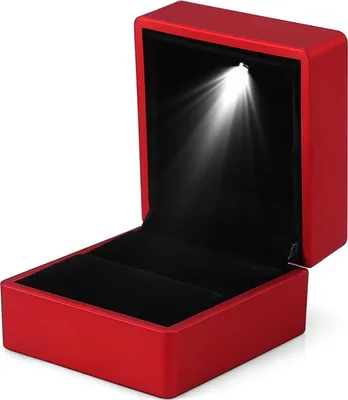 Produktbild von Modische LED-beleuchtete Ringaufbewahrungsbox Schmuckvitrine Geschenk Rot