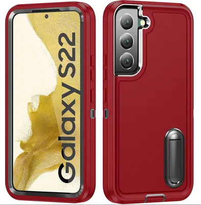 Immagine prodotto di Custodia per Samsung Galaxy S22 5G ibrida a tre strati antiurto protettiva con supporto rosso