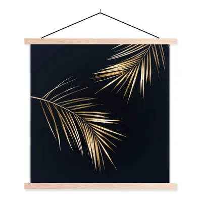Produktbild von MuchoWow® Textilposter Blätter - Pflanzen - Gold - Schwarz - Luxus 40x40 cm mit holzfarbenen Rahmen - Posterleiste