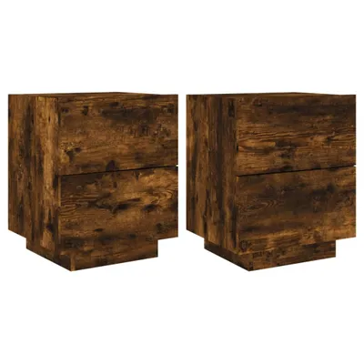 Produktbild von Nachttische mit LED-Leuchten 2 Stk. Räuchereiche Holzwerkstoff