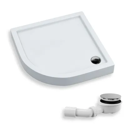 Produktbild von Duschwanne Viertelkreis 90x90x14 Sanitäracryl Duschtasse Glatt | Ablaufgarnitur ⌀90 mm & Füßen im SET | Anti-Rutsch Duschbecken | BADLAND COMPETIA