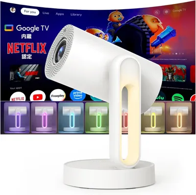 Immagine prodotto di Mini proiettore con Android TV, supporto 4K, correzione automatica e luce notturna multicolore