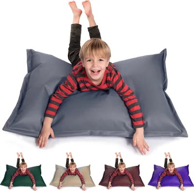 Produktbild von sunnypillow S Sitzsack Sitzkissen aus Kunstleder Outdoor & Indoor 100 x 70 cm mit 60L Styropor Füllung Sessel für Kinder & Erwachsene Sofa Beanbag viele Farben und Größen zur Auswahl Grau