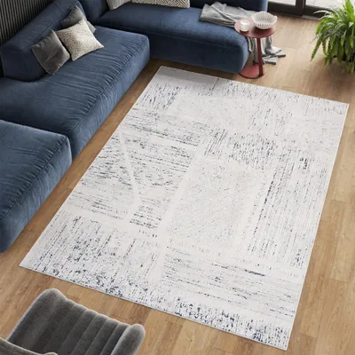 Produktbild von Teppich Wohnzimmer Schlafzimmer Kurzflor Beige Blau Creme Modern Meliert Vintage 200 x 300 cm