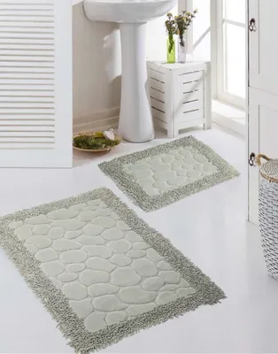 Produktbild von Badezimmerteppich Set 2 teilig - waschbar - Steinoptik in grau Größe - 50x60cm + 60x100 cm