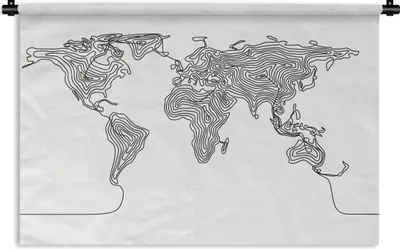 Produktbild von MuchoWow® Wandteppich Wandbehang Weltkarte - Schwarz - Weiß - Linie 90x60 cm Tapisserie Dekoration Wandtuch - Wandskulpturen - Bildteppich