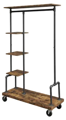 Produktbild von Industrieller Kleiderständer auf Rollen | Dunkelbraun/Vintage | 103,5x40x174,5cm