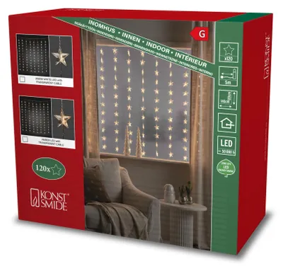 LED-Lichtvorhang mit Sternen, warmweiß, 120x140 cm, 120 LEDs