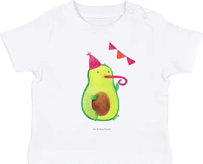 Produktbild von Mr. & Mrs. Panda  T-Shirt Avocado Geburtstag 0. - 6. Monat - Weiß - Geschenk, Party, Baby, Überraschung, Kleinkind, Kinder Top, Feier, Frucht, Babyshirt, Jerseyshirt