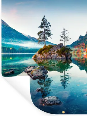 Produktbild von MuchoWow® Wandtattoo Wandsticker Wandaufkleber Berge - See - Bäume - Natur - Wasser 30x40 cm Selbstklebend und Repositionierbar - Sticker - Dekorfolie