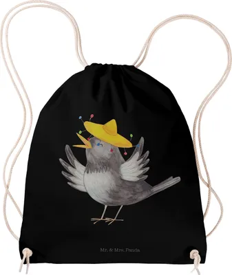 Produktbild von Mr. & Mrs. Panda Beutel Rabe Sombrero - Schwarz - Geschenk, gymnastiktasche, wander rucksack, Motivation, Kleiner, Turnbeutel, glücklich sein, Tiere, Jutebeutel, Vögel