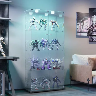 Produktbild von Glasvitrine Standvitrine mit LED Beleuchtung, 4 Glasböden, 2 abschließbare Türen, Schwarz