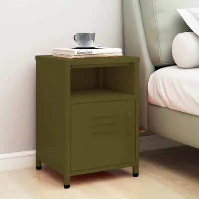 Immagine prodotto di The Living Store comodino verde oliva 35x35x51 cm in acciaio