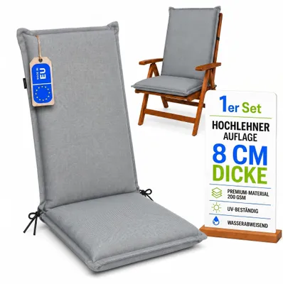 Produktbild von Pillows24 - Hochlehner Auflagen 120x50x8 cm | Bequeme & Wetterfeste Gartenstuhlauflagen | Polster Sitzkissen für Gartenmöbel | EU | Grau