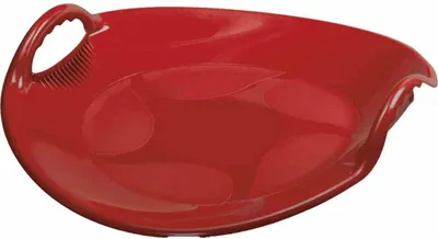A red plastic saucer sled.
