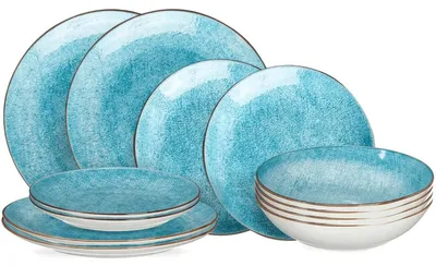 Produktbild von Cookinglife Geschirrset Tela Blau Porzellan 12-teilig / 4 Personen - 4 Speiseteller, 4 Frühstücksteller und 4 tiefe Teller