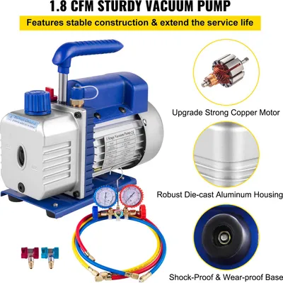 Image de SucceBuy 1.8CFM Pompe à vide Coude Manomètre Set HVAC Auto AC Recharge de réfrigérant