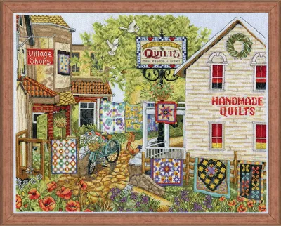 Produktbild von Design Works Kreuzstich Stickpackung "Dorfläden", Zählmuster, 36x46cm