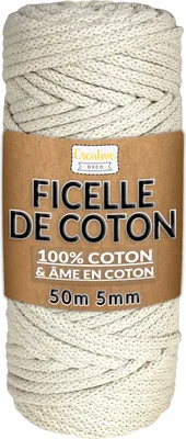 Image de Creative Deco 5mm x 50m Corde Macramé Fil de Coton Ivoire +/- 0.5mm Épaisseur