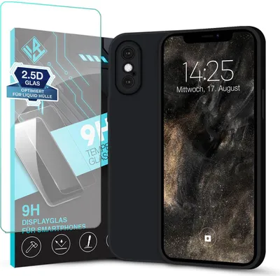 Produktbild von Hülle für Apple iPhone X mit 9H Displayglas Displayschutz Plus Case Cover Bumper Silikon Softgrip Schutzhülle Farbe: Schwarz