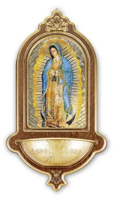 Weihwasserbecken aus Holz, Madonna von Guadalupe, 13,9x25,4 cm