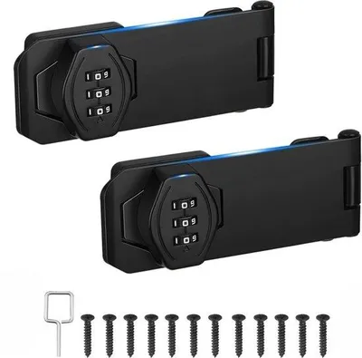 Productafbeelding van Dubbele slotset voor garage, geschikt voor kleine deuropeningen, mechanisch draaislot met beveiliging, sluitsysteem voor kelders, badkamers en buitenruimtes, 10 cm - zwart