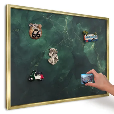 Produktbild von Magnettafel 70x50 cm mit goldenem Rahmen - Magnetische Metalltafel, Magnetpinnwand zur Wandmontage für Wohnzimmer, Küche, Flur, Kinderzimmer und Büro - Grüntiefe