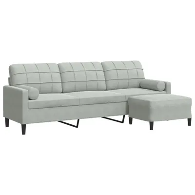 Produktbild von vidaXL 3-Sitzer-Sofa mit Hocker Hellgrau 210 cm Samt