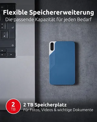 Obrázok produktu pre Intenso Lesen/Schreiben bis zu 500 MB/s/2TB, 2 TB, USB Typ-C, 3.2 Gen 1 (3.1 Gen 1), 500 MB/s, Modrá, Šedá