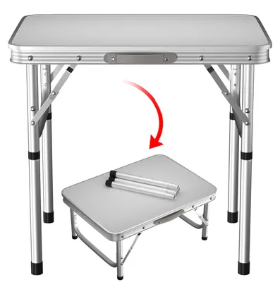 Image de Table d'appoint pliable - Petite table TV pliante - 60 x 45 cm - 2 niveaux de hauteur - Pliable - Aluminium léger - Pour intérieur et extérieur - Blanche