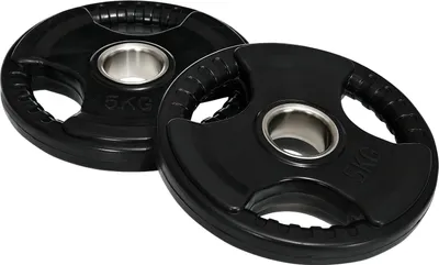 Produktbild von Hantelscheiben 2Er-Set Tri-Grip 2 X 5 Kg Gummierte Olympiascheiben, Bodenschonend, 5 Cm Bohrung, Drei Griffe, Krafttraining