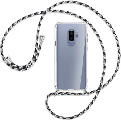 Produktbild von Handykette Backcover-Schutzhülle mit Band (Metall silberfarben) für Samsung Galaxy S9+ / S9 Plus - schwarz/grau/weiß