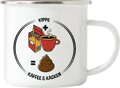 Produktbild von Kippe, Kaffee & Kacken Emaille Tasse Lustig Humor Morgendliche Routine Raucher Shit-Emoji Geschenkidee